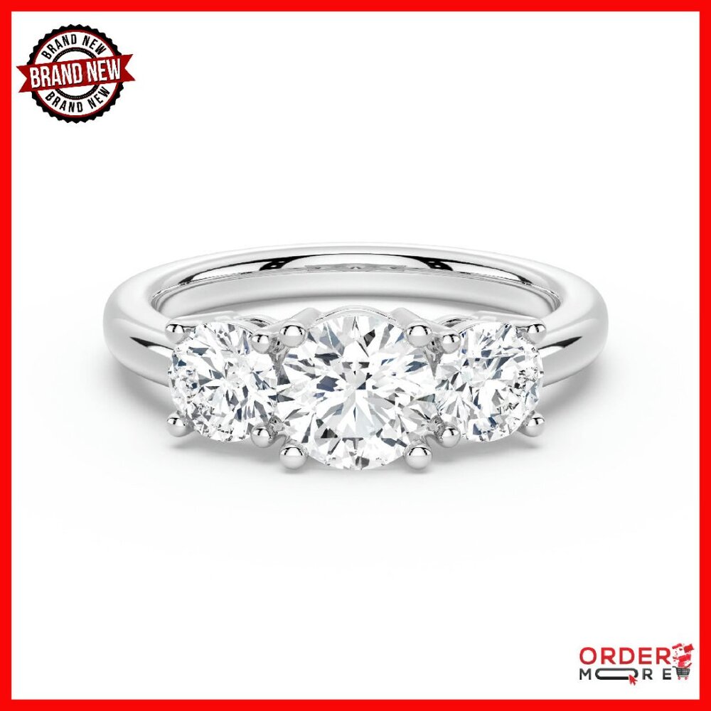 Sterling Silver 2ct Moissanite Engagement Ring Size 7 Three-Stone
